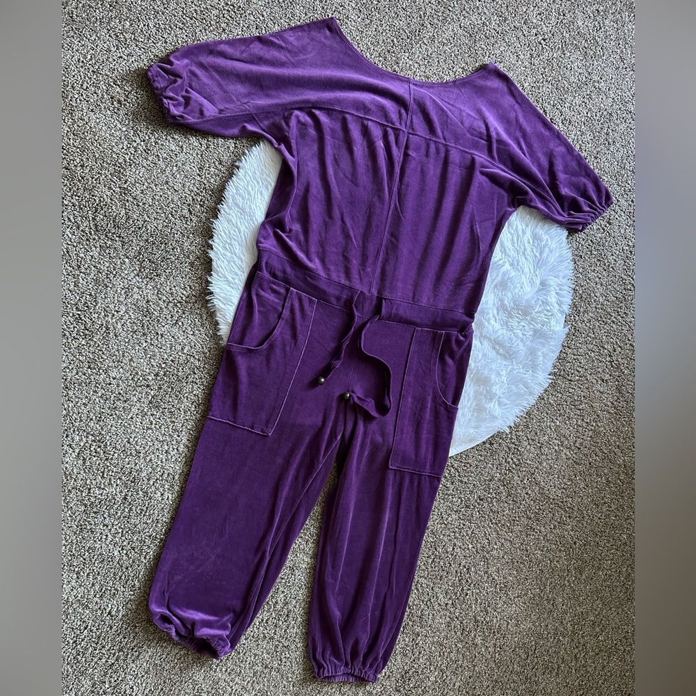Plush & Lush Pants Jumpsuit Velour One Piece Drawstring Waist Womens Size Medium